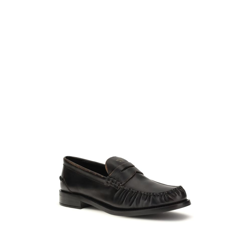 Prada Black Calf Leather Bos Taurus Slip-On Loafers