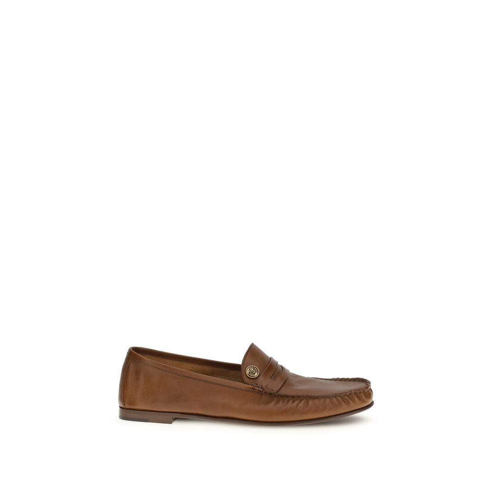 Versace Brown Calf Leather Bos Taurus Slip-On Loafers