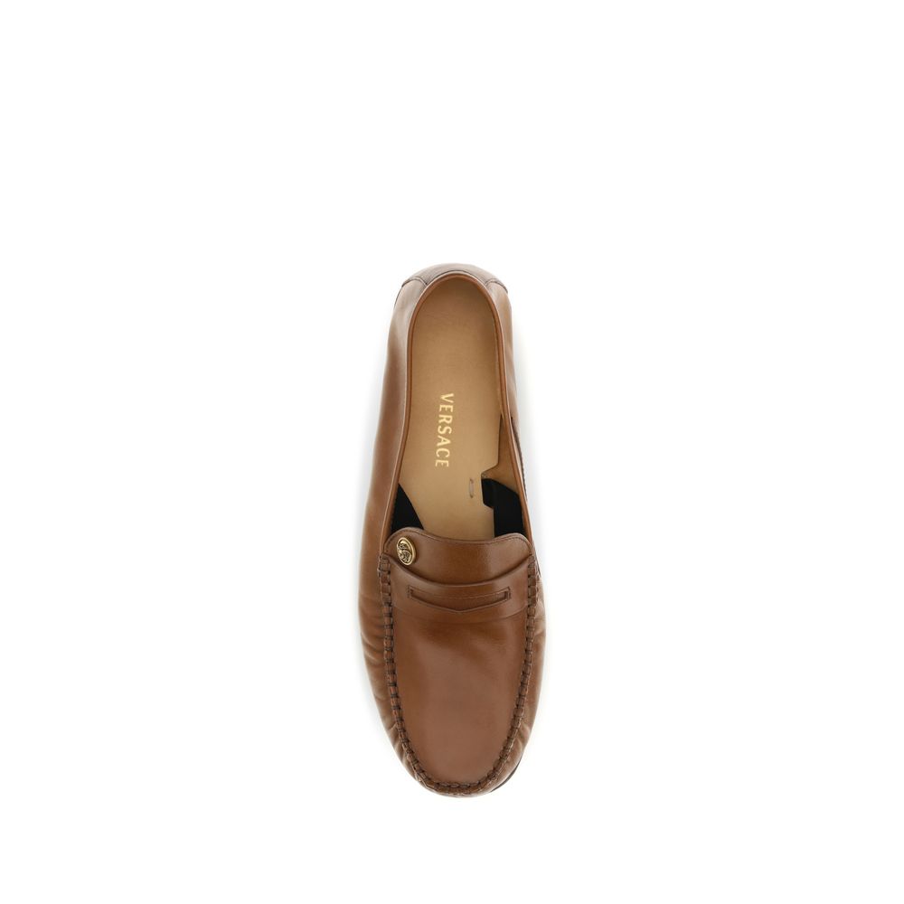 Versace Brown Calf Leather Bos Taurus Slip-On Loafers