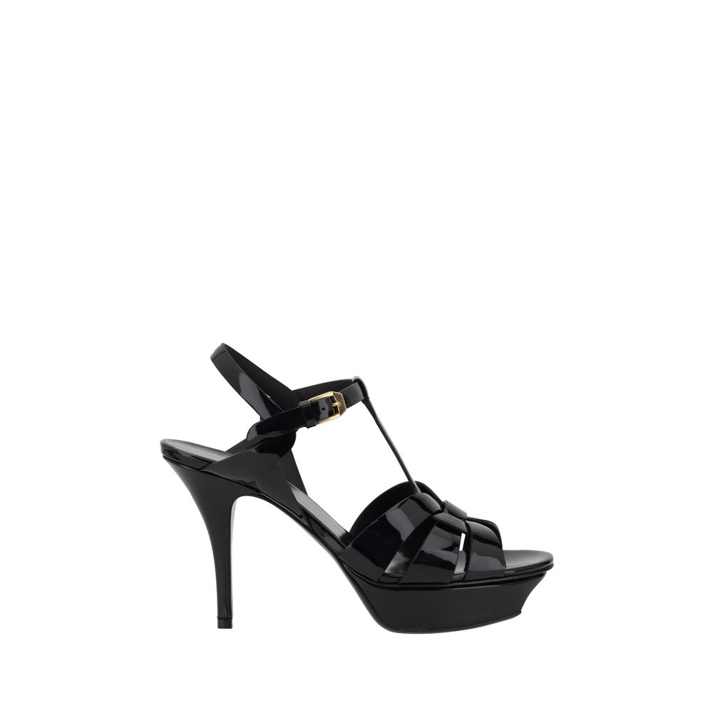 Saint Laurent Black Calf Leather Bos Taurus Stiletto Heel Sandals