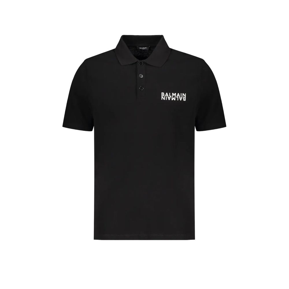 Balmain Black Cotton Polo Shirt
