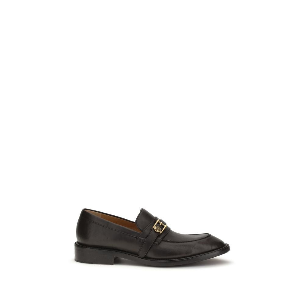 Versace Black Calf Leather Bos Taurus Slip-On Loafers