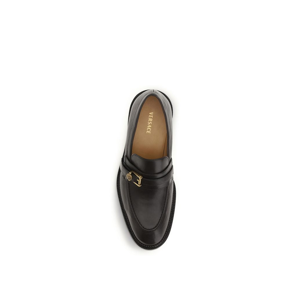 Versace Black Calf Leather Bos Taurus Slip-On Loafers