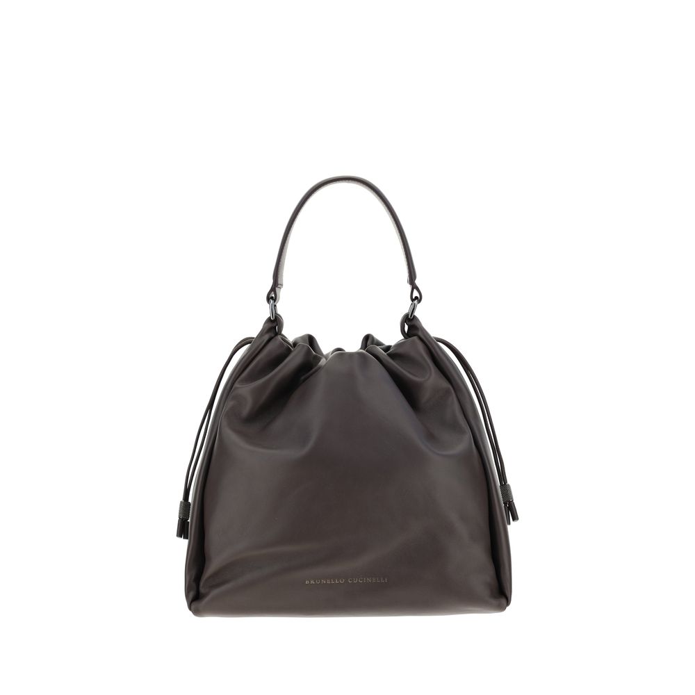 Brunello Cucinelli Brown Calf Leather Bos Taurus Shoulder Bag
