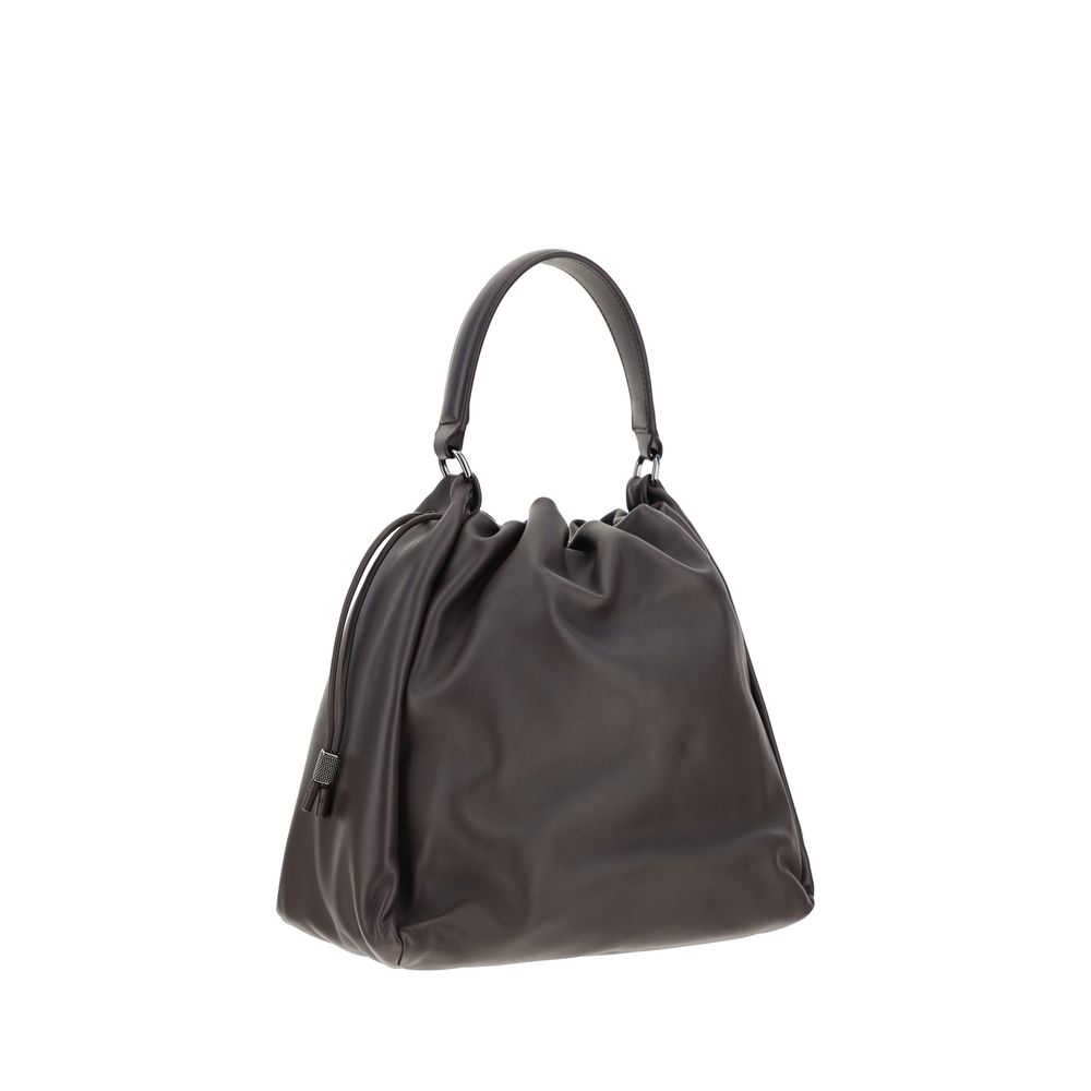 Brunello Cucinelli Brown Calf Leather Bos Taurus Shoulder Bag