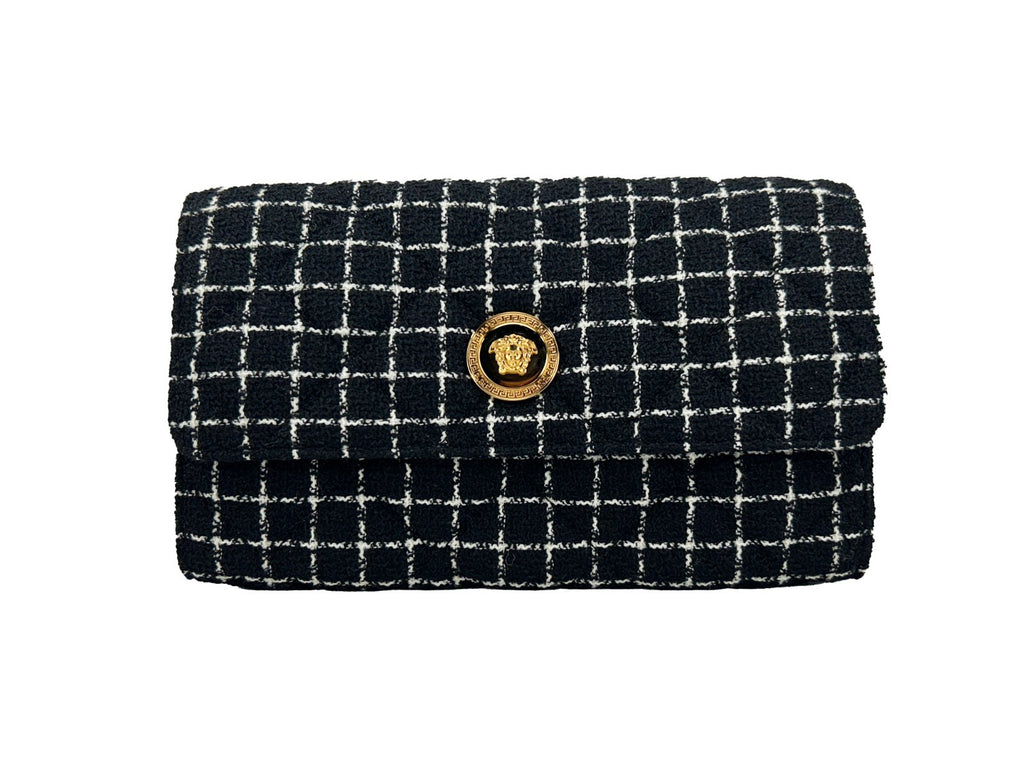 Versace Wallet On A Chain Fabric Black Crossbody Bag