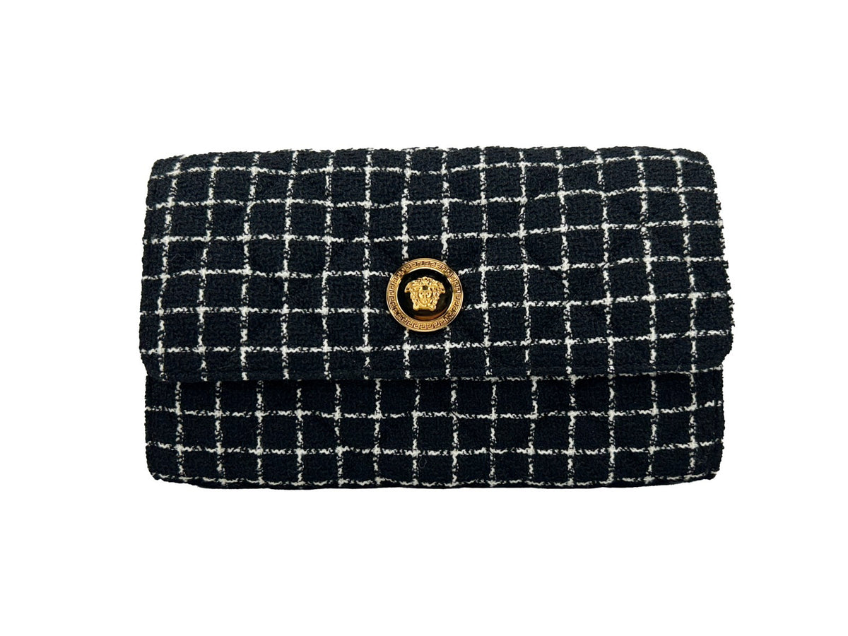 Versace Wallet On A Chain Fabric Black Crossbody Bag