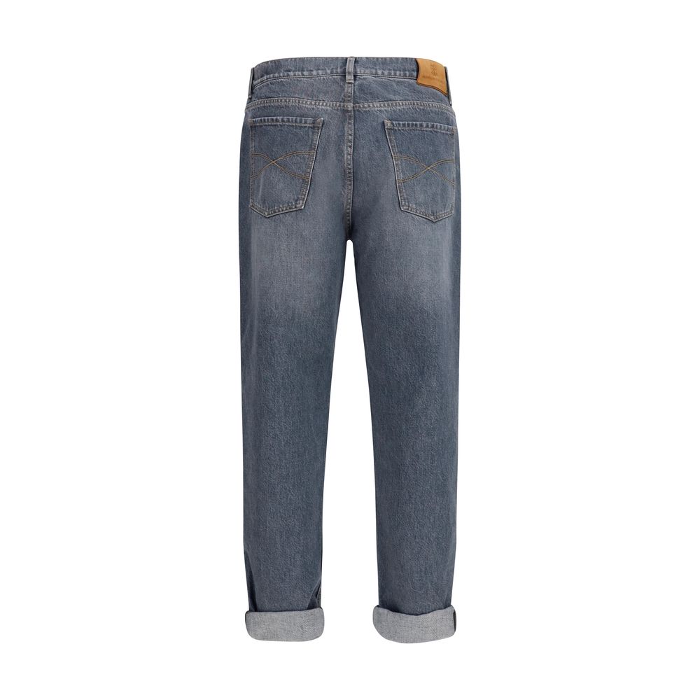 Brunello Cucinelli Gray Cotton Straight-Leg Jeans