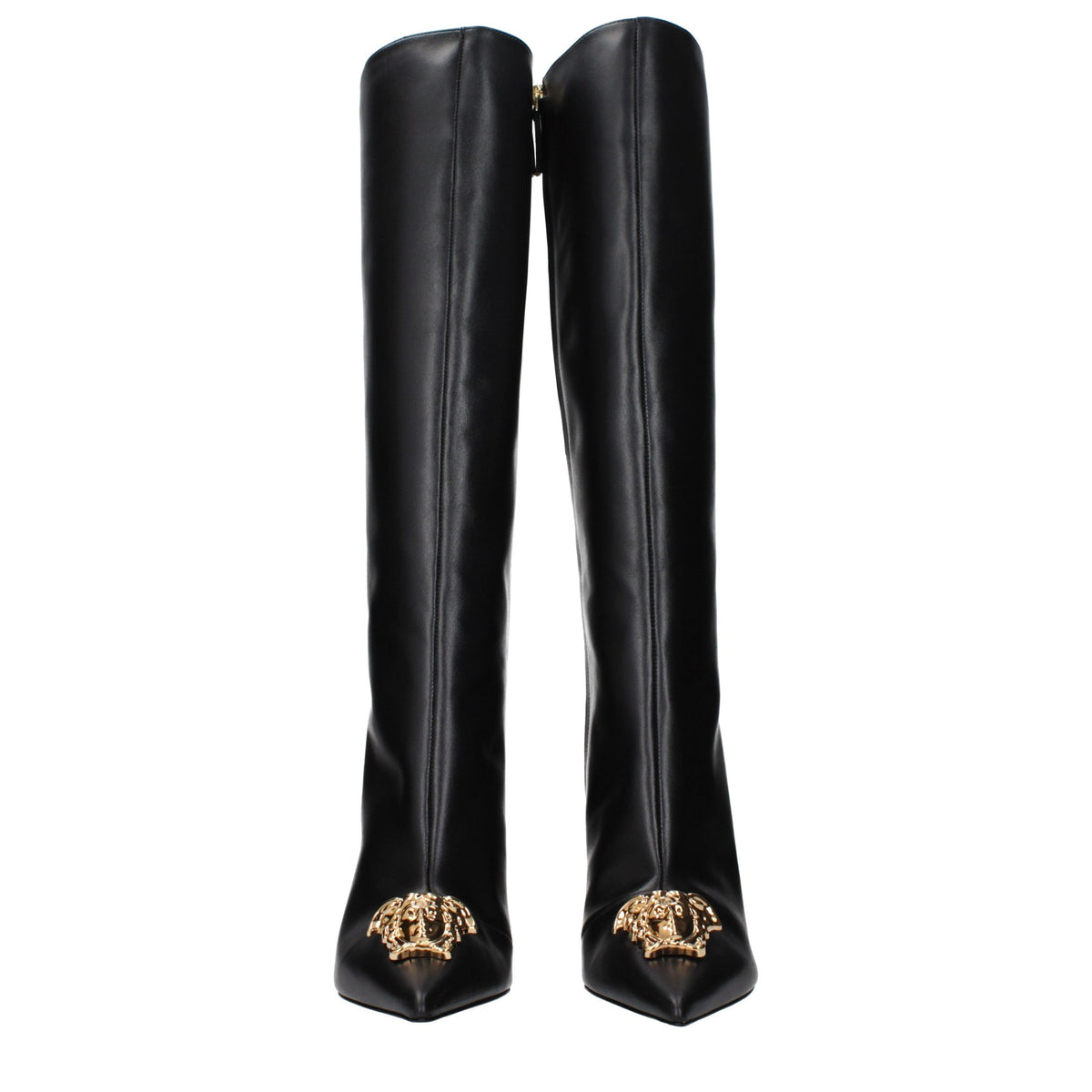 Versace Black Leather High Heel Boots
