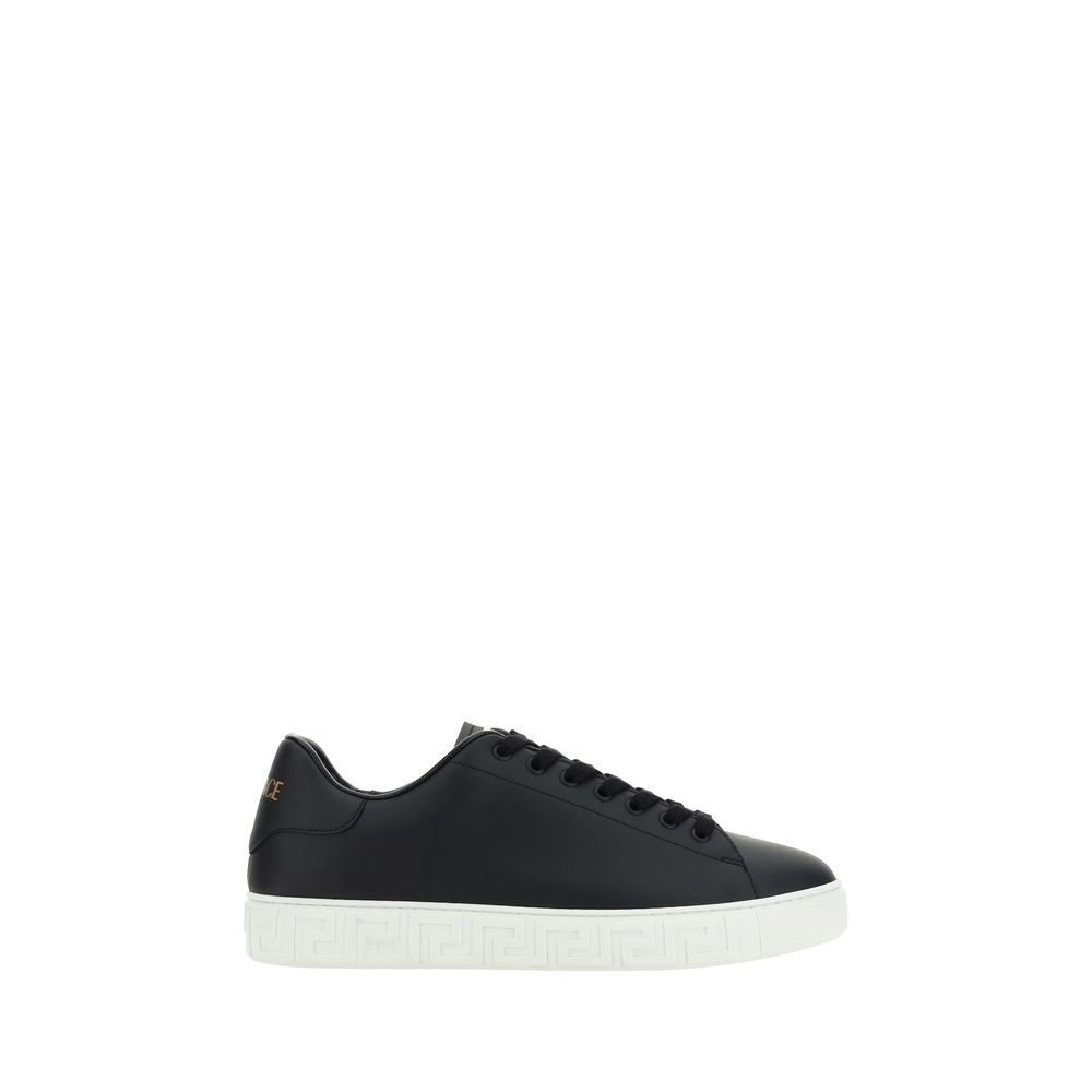 Versace Black Calf Leather Bos Taurus Low Top Sneakers