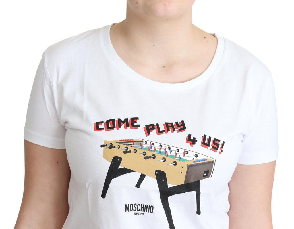 Moschino White Cotton Come Play 4 Us Print Tops T-shirt