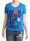 Moschino Blue Cotton Alphabet Letter Print Tops