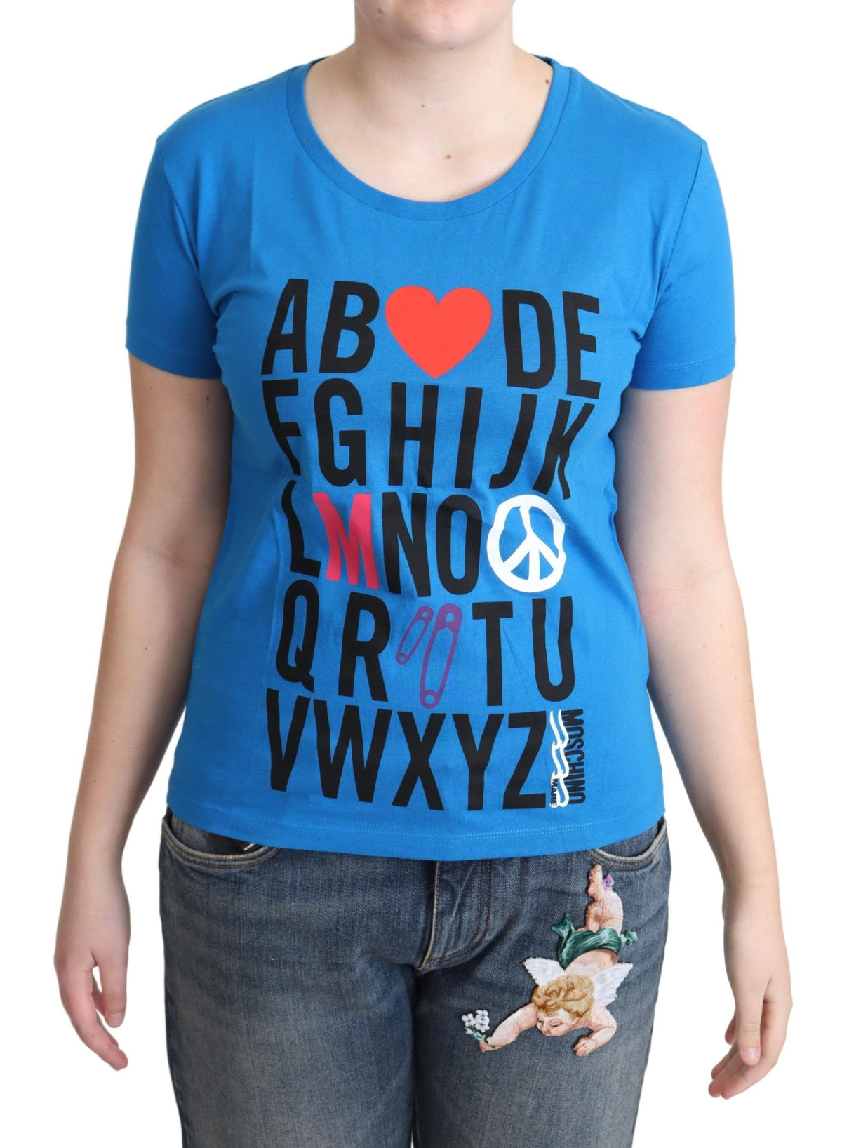 Moschino Blue Cotton Alphabet Letter Print Tops