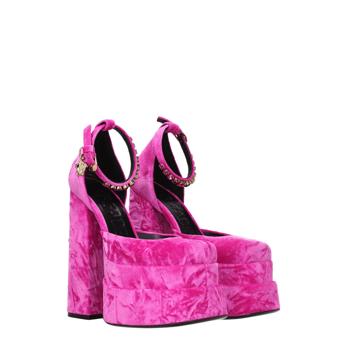 Versace Pink Velvet Platform Sandals
