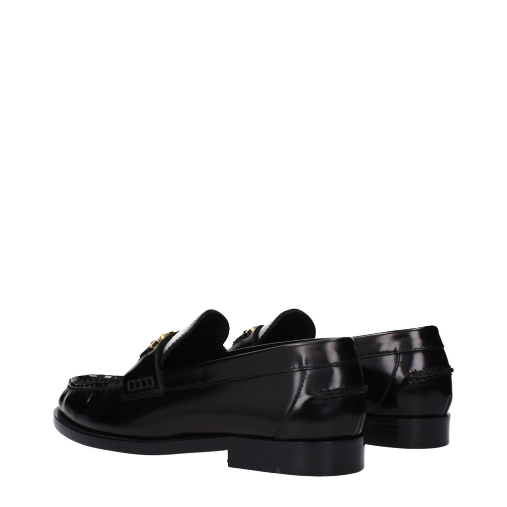 Versace Black Leather Slip-On Loafers