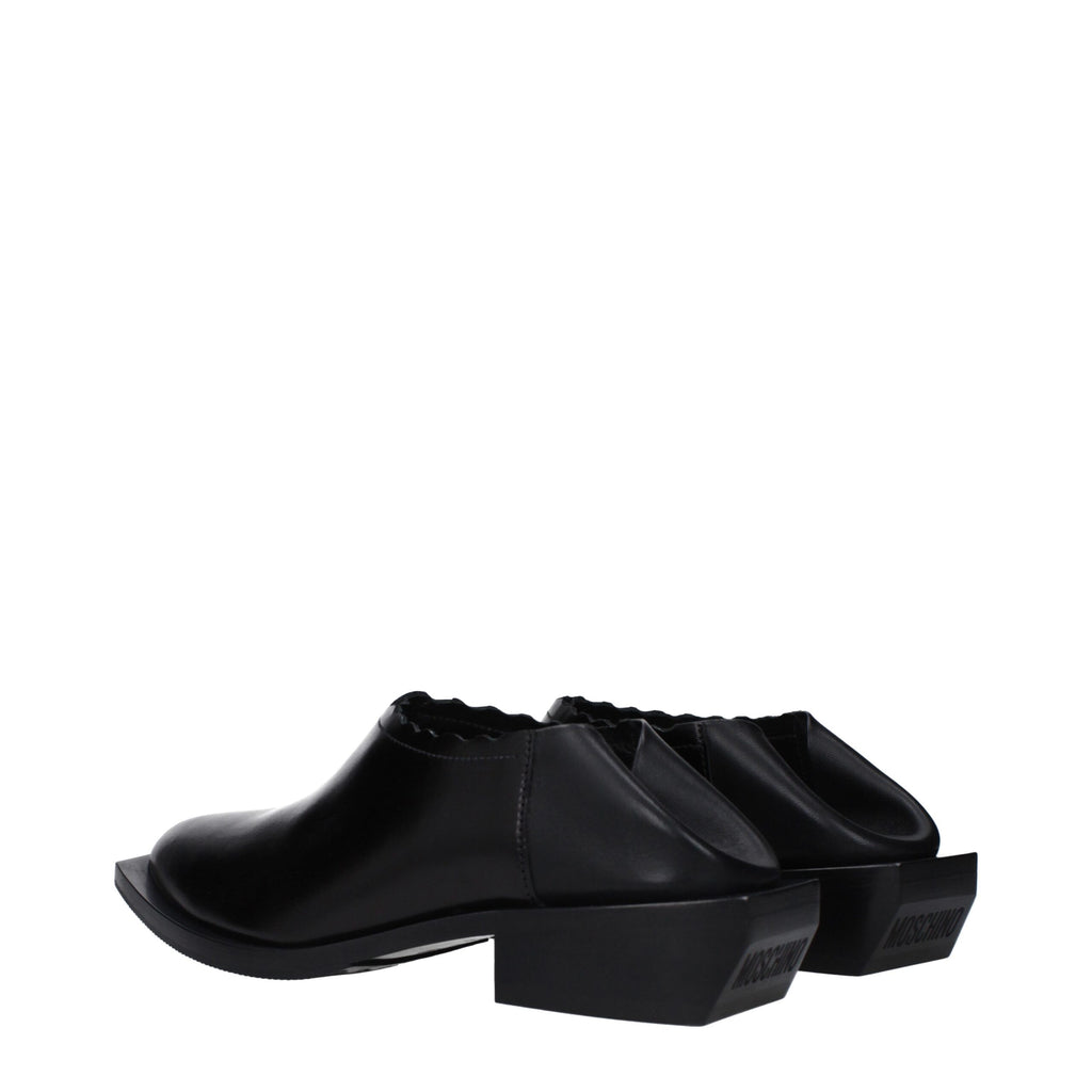 Moschino Black Leather Mules