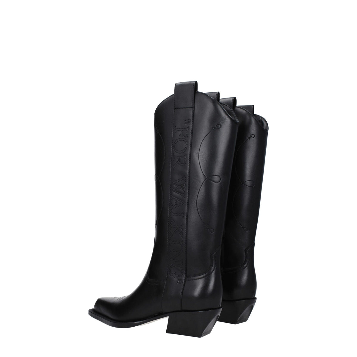 Off-White Black Leather High Heel Boots