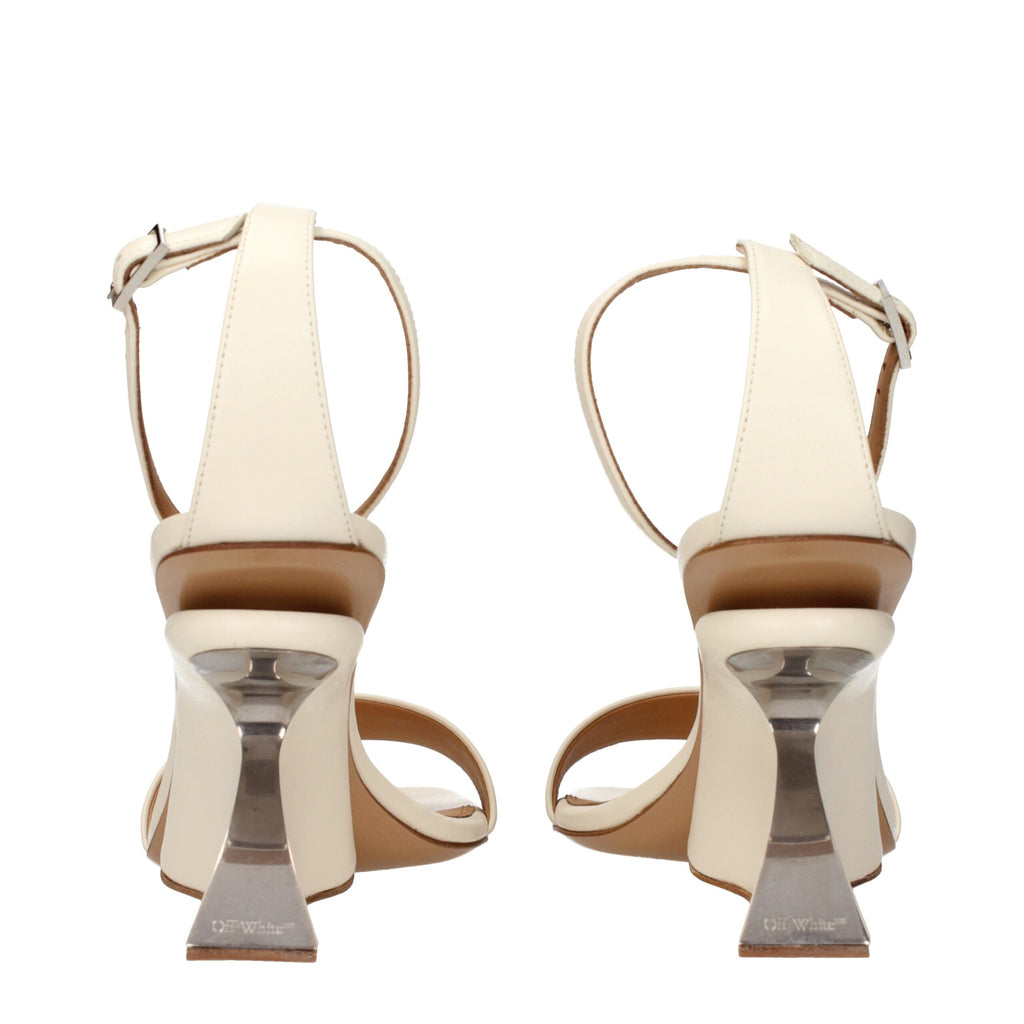 Off-White Beige Leather Platform Sandals