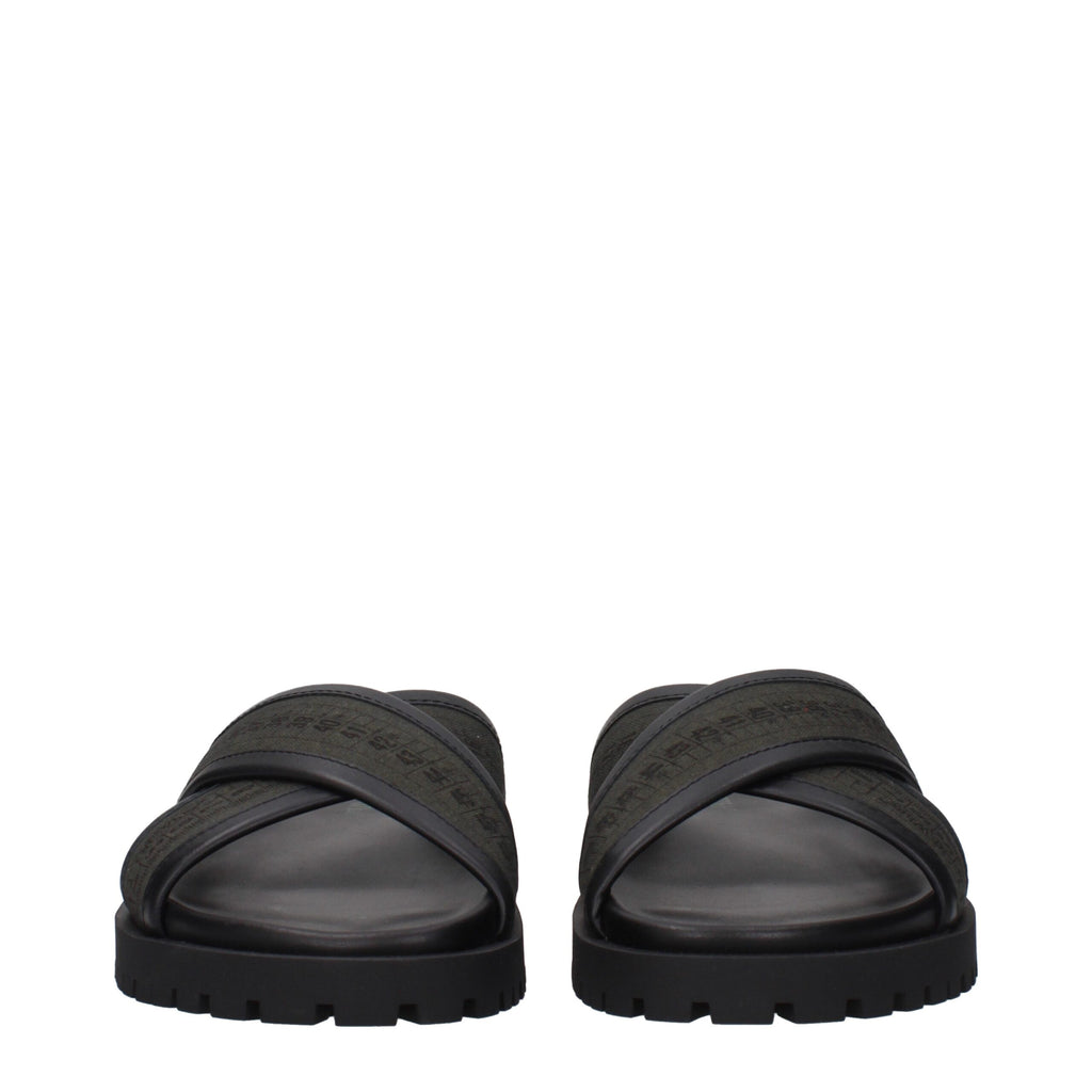 Off-White Green Fabric Flat Sandals