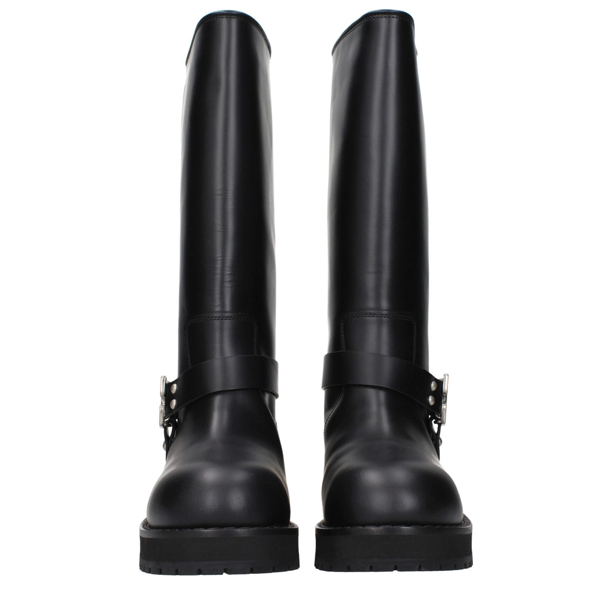 Off-White Black Leather Flat Boots